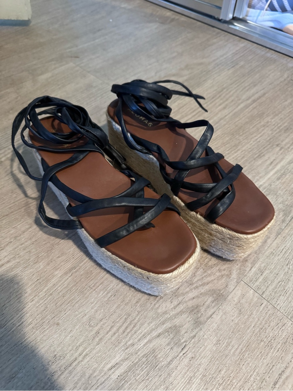 ALOHAS Espadrille Platform Lace-Up Sandals - Black sz 39 / 9